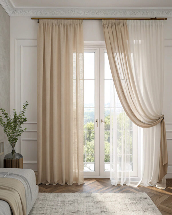 Σύγχρονες Μπεζ Γάζες Κουρτίνες - Μονόχρωμο Design