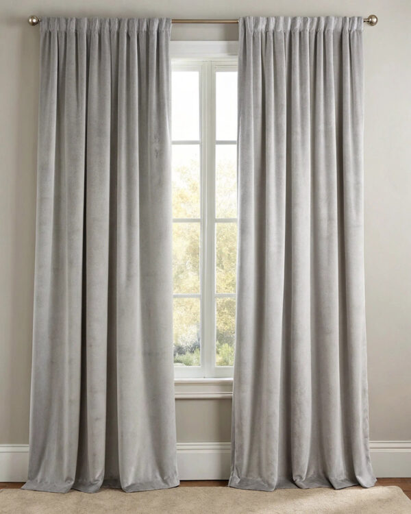 Βελούδινη Κουρτίνα Αμμου Μονόχρωμη σε Light-Grey Απόχρωση