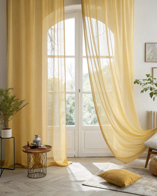 Κουρτίνα γάζα διάφανη μονόχρωμη golden-yellow για σαλόνι