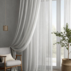 Κουρτίνα Γάζα Light-Grey Μονόχρωμη με Διαφάνεια για Σαλόνι