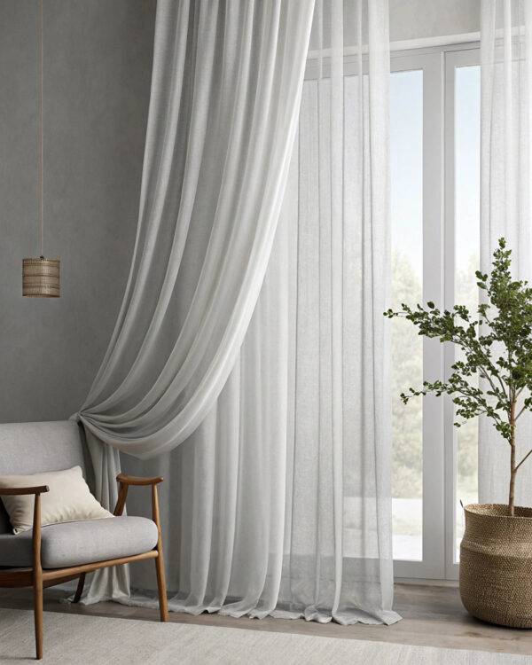 Κουρτίνα Γάζα Light-Grey Μονόχρωμη με Διαφάνεια για Σαλόνι