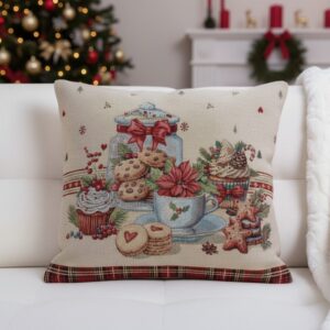 Μαξιλάρι Χριστουγεννιάτικο με σχέδιο εορταστικών γλυκισμάτων.
