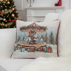 Χριστουγεννιάτικο μαξιλάρι με γιορτινό σχέδιο καρουζέλ.
