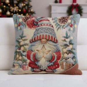 Χριστουγεννιάτικο διακοσμητικό μαξιλάρι με σχέδιο νάνου και αστέρι.