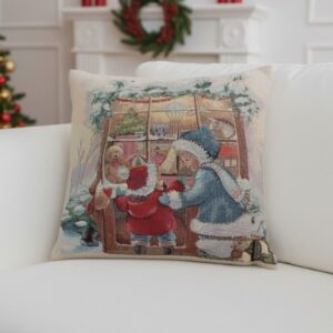 Χριστουγεννιάτικο διακοσμητικό μαξιλάρι με σχέδιο παιδιών και βιτρίνα.