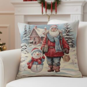 Διακοσμητικό μαξιλάρι Χριστουγέννων με Άγιο Βασίλη και χιονάνθρωπο.