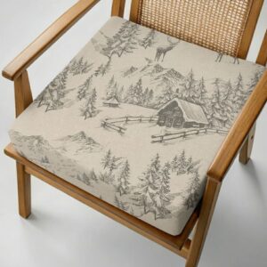 Μπεζ μαξιλάρι καθίσματος με χειμερινό δασικό σχέδιο ελαφιών.