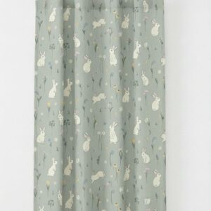 Κουρτίνα καραβόπανου με γκρι λαγουδάκια και λουλούδια